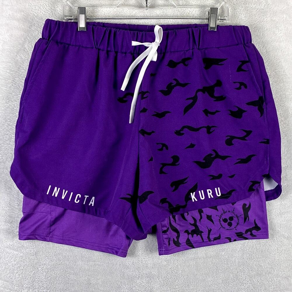 Invicta Kuru Shorts Mens XL Purple Double Layer Drawstring Gym Workout Anime